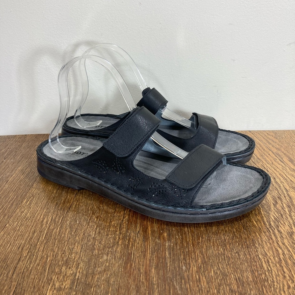 Naot Black Leather 2 Strap Cutout Slide Sandal Women’s Size 11 NWOT